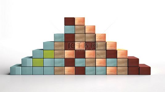 绩效增长背景图片_通过白色背景 3D 渲染上的立方体堆叠概念登上商业成功的阶梯