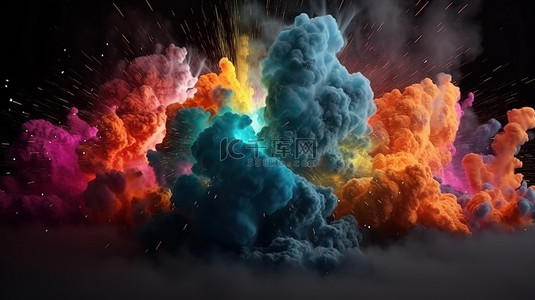 炸弹爆炸效果背景图片_五颜六色的爆炸冲击波和烟雾云的惊人 3d 渲染