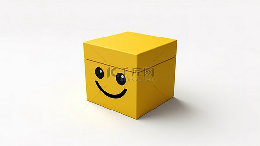 带有表情符号案例符号的白色背景简约包装盒的 3D 渲染