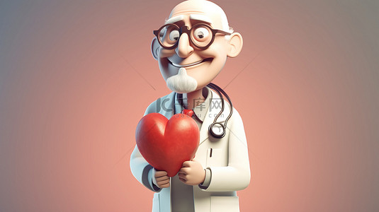 医疗保健 3d 卡通医生抱着一颗心的概念表示