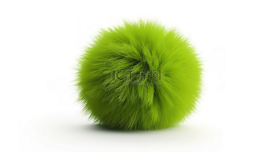 3d 渲染白色背景与绿色毛茸茸的毛球
