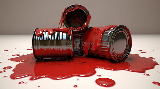 商业红背景图片_两个红桶在 3d 中溢出石油