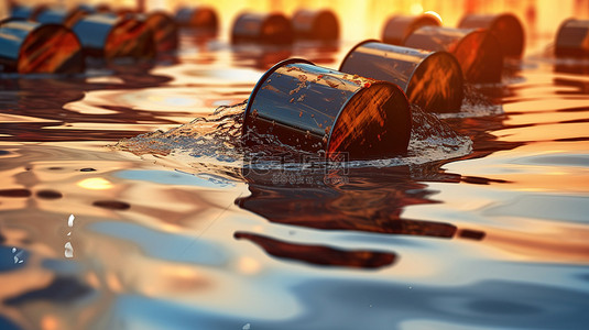 中吉石油背景图片_石油工业 3d 渲染原油从石油市场桶中溅出