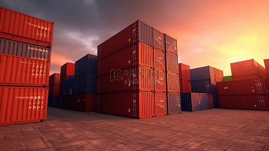 货物海上运输背景图片_3d 渲染出口业务物流与货物集装箱