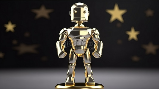 卡通冠军杯背景图片_安卓机器人因技术领先而荣获闪闪发光的金奖杯