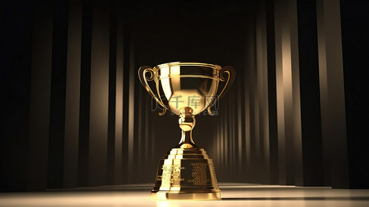 成功的概念在体育冠军领奖台上用 3D 渲染的金奖杯庆祝胜利