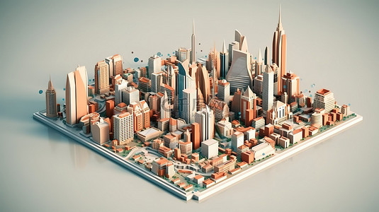 城市建筑高楼背景背景图片_3D 渲染中低聚城市景观的鸟瞰图