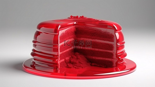 塑料风格浅色背景上单色红色纯色切片蛋糕的 3D 图标