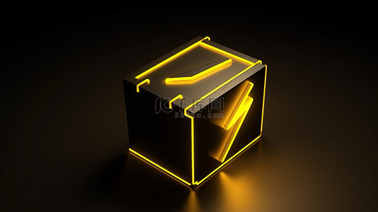 3d 渲染图标黄色箭头，用盒克拉轮廓象征正确方向