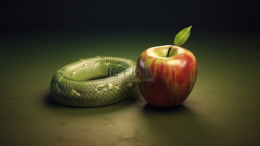 蛇和苹果的 3d 呈现器