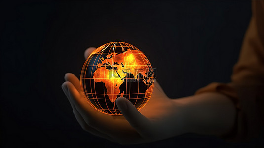 全球交易背景图片_3D 渲染全球市场趋势与业务手持有的烛台图