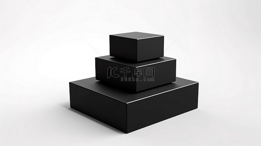 白色背景上独立站立的黑色几何讲台的 3D 渲染