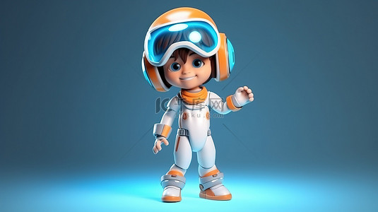 站直小孩背景图片_顽皮的 3D 卡通小孩戴着 VR 头盔