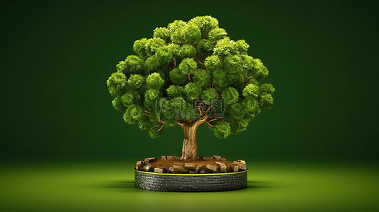用比特币增加你的投资 3D 插图显示一棵茂盛的树
