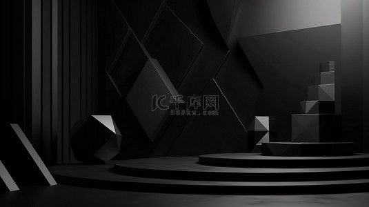 站立天鹅背景图片_用于产品展示的抽象黑色背景上几何讲台的高级 3D 渲染