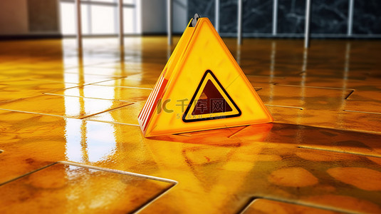 消除事故背景图片_带有湿地板警告的黄色加密货币警告标志的 3D 渲染