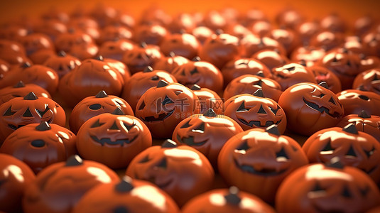 3D 橙色渲染中万圣节南瓜的创新图案