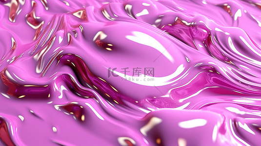 华丽的粉红色液体，带有金属闪光，3D 创建的迷人抽象背景