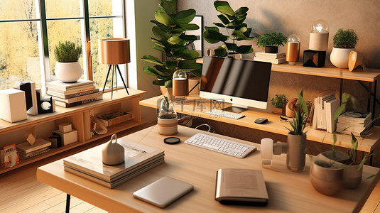 办公室背景图片_使用针对响应能力进行优化的设备进行家庭办公室的 3D 渲染