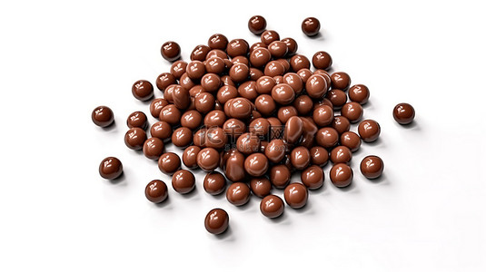 3D 插图顶视图，在白色背景上隔离的巧克力涂层豆子