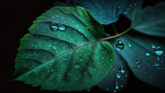 树叶水滴雨水绿色背景