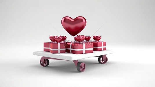 爱心箱背景图片_仓库传送带上的心形装饰纸礼盒创意礼品递送理念 3D 渲染