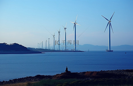 冈背景图片_友冈岛的江川尾岛风力涡轮机