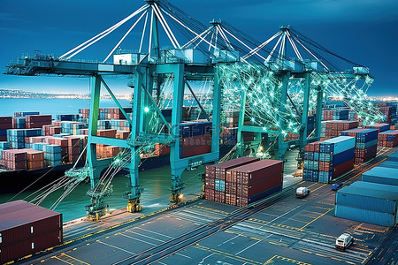 港口贸易背景图片_用于大型集装箱船的开放港口
