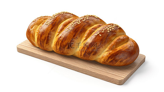 营养粉背景图片_传统的犹太 Challa 面包以 3D 渲染，隔离在白色背景上