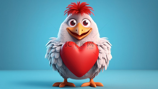 动物的拥抱背景图片_搞笑 3D 鸡艺术品拥抱一颗心