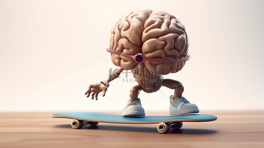 3D 渲染格式的滑板大脑角色