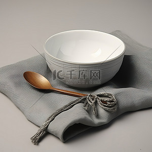 餐巾纸盒子样机背景图片_柜台上放着一个碗和勺子，餐巾纸