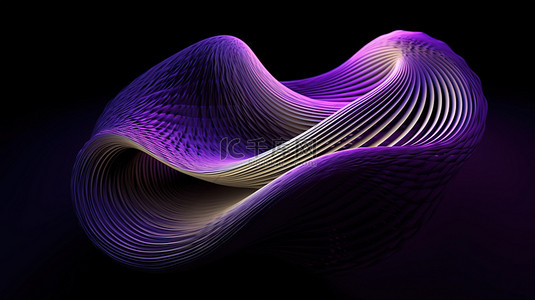 创意 3D 壁纸紫色抽象波浪对象呈现在黑色背景上