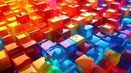 平面设计的背景背景图片_变形抽象 3D 渲染一组生动多彩的立方体