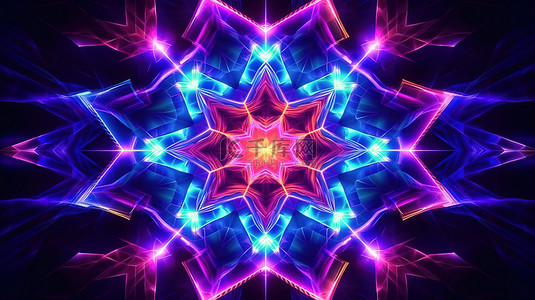 星背景图片_带有霓虹灯照明的万花筒星形图案的马赛克迷宫的 3d 插图