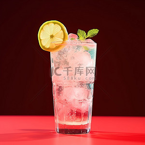 鸡尾酒背景图片_一杯优雅的柠檬和冰块红绿鸡尾酒