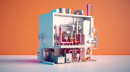 用于家庭供暖的现代燃气锅炉的 3D 渲染