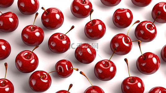 孤立的 3D 樱桃水果图案插图在白色背景上渲染