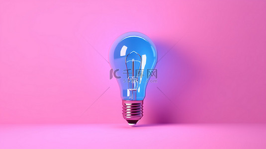 粉红色背景上蓝色灯泡的想法插图的 3D 渲染