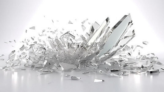 破碎的玻璃在 3d 中渲染白色背景上碎片的抽象插图