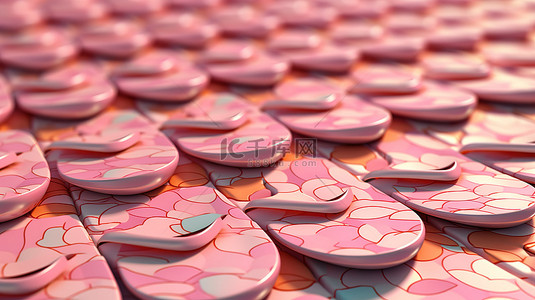 泳池的顶视图背景图片_粉色柔和的背景，带有图案人字拖的 3D 渲染插图