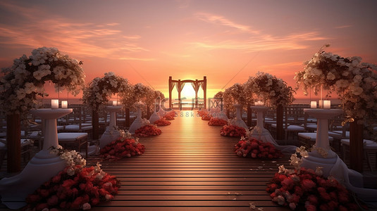 日落时的猎弓人背景图片_华丽的户外婚礼与令人惊叹的日落 3D 可视化