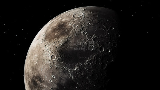 3D 渲染的月球行星，在黑色背景下具有复杂的细节，由 NASA 的家具元素提供