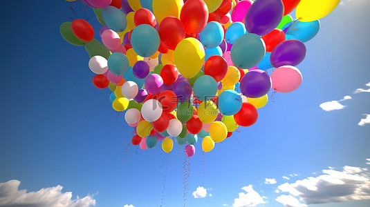 气球图案背景图片_充满活力的 3D 渲染气球在庆祝中翱翔