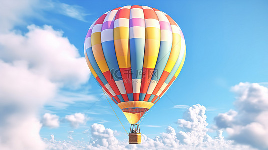 热气背景图片_热气球在天空中翱翔的 3d 插图