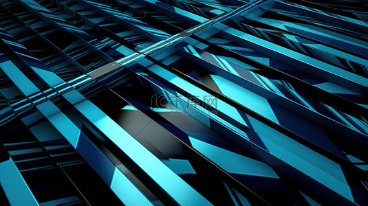 蓝色极简线条背景图片_3d 渲染中的几何蓝色条纹设计
