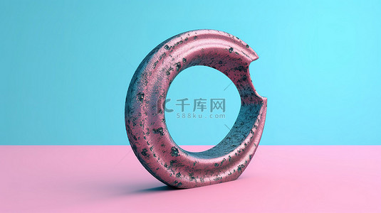 蓝色背景上生锈的粉色古董铁马蹄的双色调风格 3D 渲染