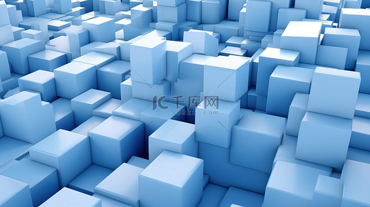 3d 蓝色和白色正方形挤出几何抽象背景