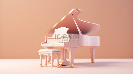 3D 微型经典钢琴的柔和色彩渲染