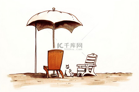 沙滩椅和雨伞都是彩色的